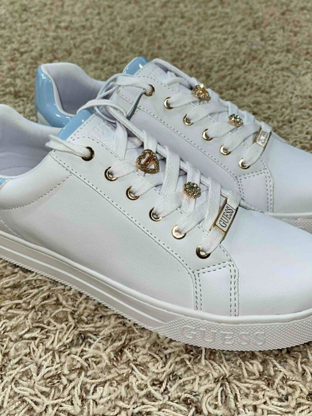 GUESS Women’s Coltons Rhinestone Charms Sneakers Shoes White, Size 11M (New)
